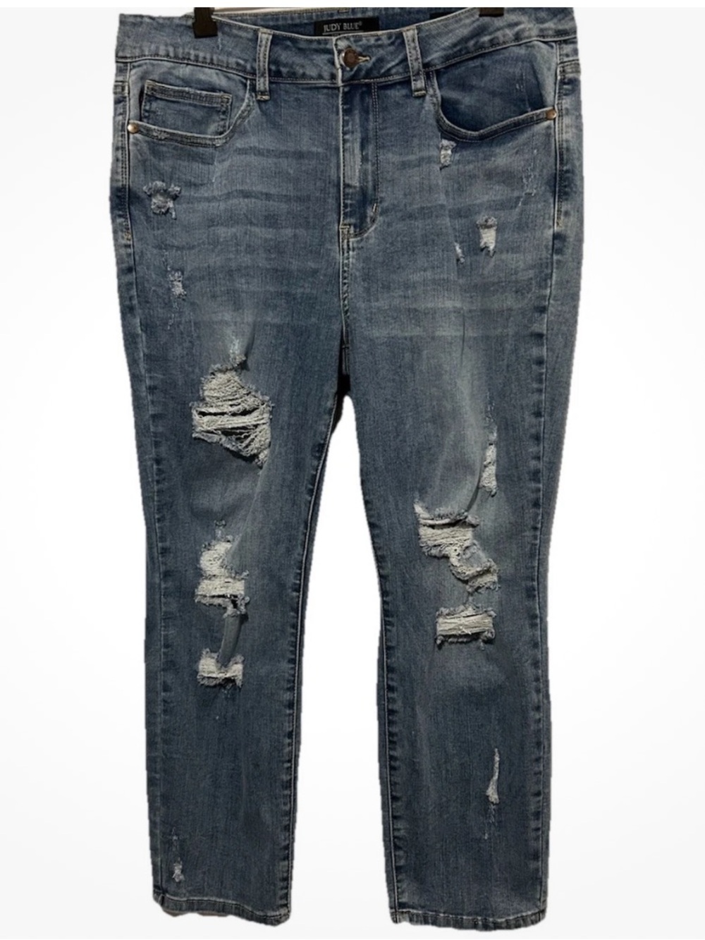 Judy Blue Jeans 16 Boyfriend Fit Mid Rise Stretch Denim Distressed Crop Pant 16W